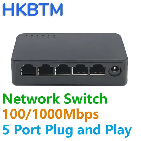 Network Switch Mini 5Ports Switch Ethernet 1000Mbps/100Mbps Gigabit High Performance Smart Switcher RJ45 Hub Internet Injector