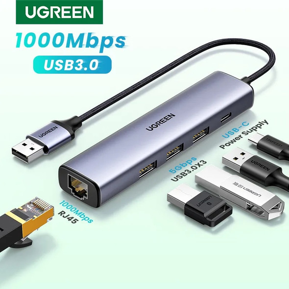 UGREEN USB Ethernet USB3.0 Lan 1000Mbps Ethernet Adapter USB RJ45 USB HUB For Laptop Xiaomi Mi Box S Ethernet HUB Network Card