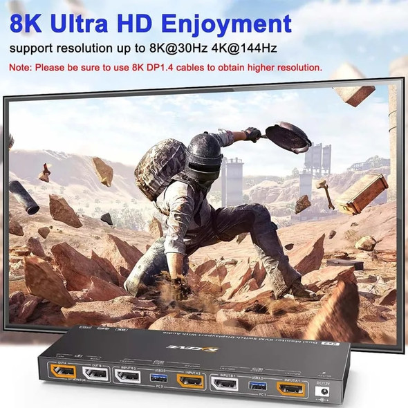 Game live screen splitter Adapter network switch USB3.0 KVM SWITCH USB HUB 8K@30Hz USB LAN Switch Extended/Mirror Screen USB HUB