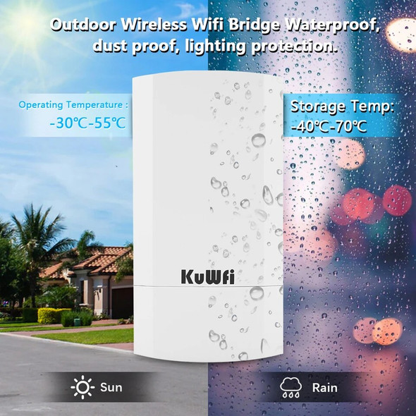 KuWfi Outdooor Wireless Bridge 300Mbps CPE Wi-fi Bridge PTP Long Range Extender AP Repeater Support 24V POE 4KV Lightning Protec