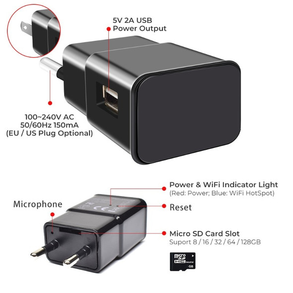 1080P WiFi Mini Camera USB Charger with Micro Body Camcorders Portable