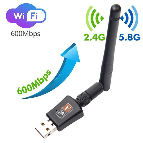 Dual Band USB wifi 600Mbps Adapter AC600 2.4GHz 5GHz WiFi with Antenna PC Mini Computer Network Card Receiver 802.11b/n/g/ac