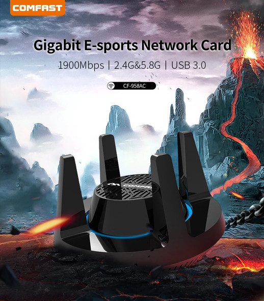 CF-958AC 1900Mbps Dual Band Network Card USB3.0 2.4G&5.8G WiFi Dongle Adapter Externel 4*3dBi Antenna Support Kali Linux Windows