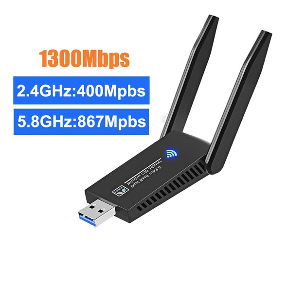 1300Mbps USB Wifi Adapter AC1300 2.4GHz 5.8GHz RTL8812BU Wi-fi Receiver Wireless Network Card with USB3.0 Antenna 50pcs/Lots