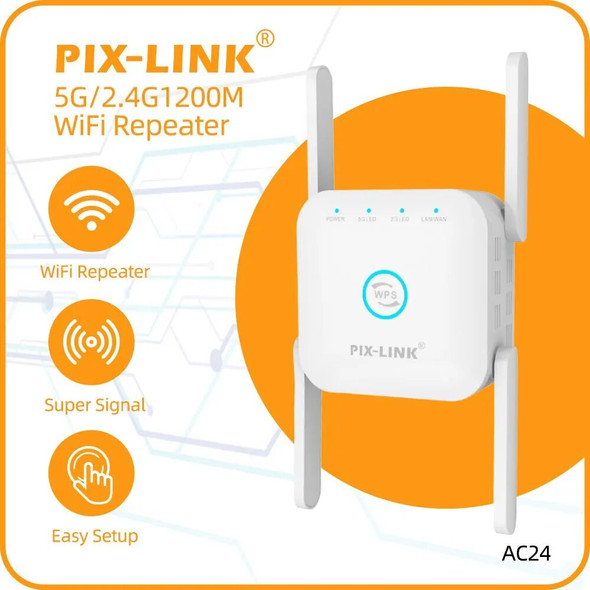 PIX-LINK AC24 1200Mbps WiFi Range Extender 2.4 & 5GHz Signal Booster Repeater Cover up to 7500 Sq.ft with Access Point for Home