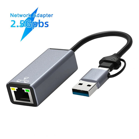 Type C USB Ethernet Adapter 2500Mbps High-speed External Network Card USB 3.0 to RJ45 Lan Adapter For MacBook PC Mac Free Driver