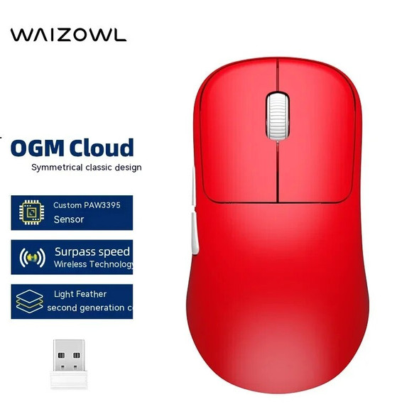 Waizowl Ogm Cloud Mosue Tri Mode Wireless Bluetooth Lightweight Ergonomics Paw3395 Mouse E-Sports Accessory For Computer Pc Gift