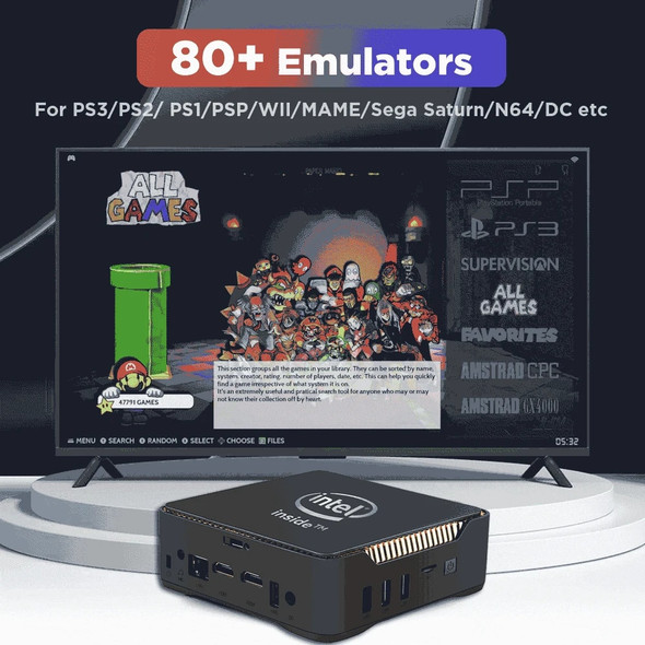 N5105 Gaming Box Retro Video Game Console WIN 11+Batocera OS 80+Emulators 2T HDD For PS3/PS2/PS1/Wii/XBOX/N64/DC/SS 52000+ Games