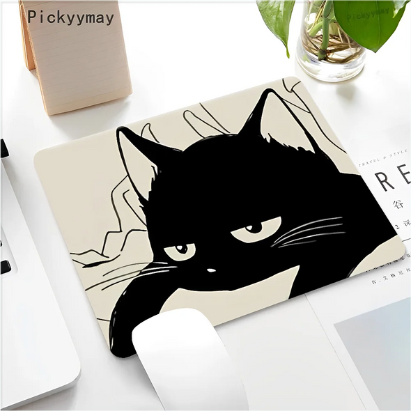 Black Cat Mousepad Small Office Computer Desk Mat Table Keyboard Big Mouse Pad Laptop Cushion Non-slip Deskpad Home Decor