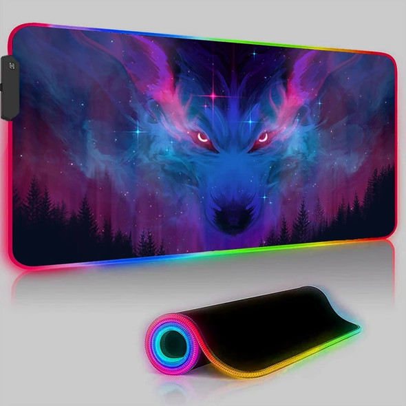 Moon Wolf Art Large LED Mouse Pad Home PC Anime E-Sport Gaming Accessories Desk Mat RGB Laptop Backlight Pad Mousepad XXL Carpet