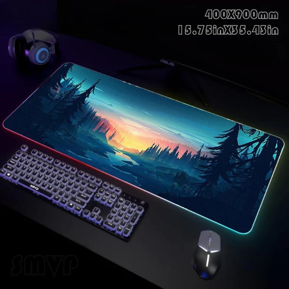 Large RGB Mouse Mat Forest Gamer Mousepads LED Gaming Mousepad Big Luminous Desk Pad Desk Mats Backlit Mouse Pads