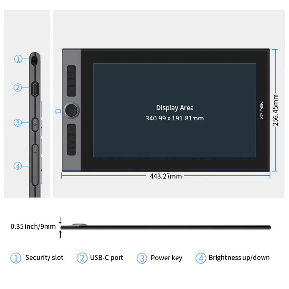 XPPen Artist Pro 16 15.6 Inch Graphic Tablet Monitor with 8 Shortcut Keys 1 Wheel 133% sRGB Drawing Display for Windows Mac