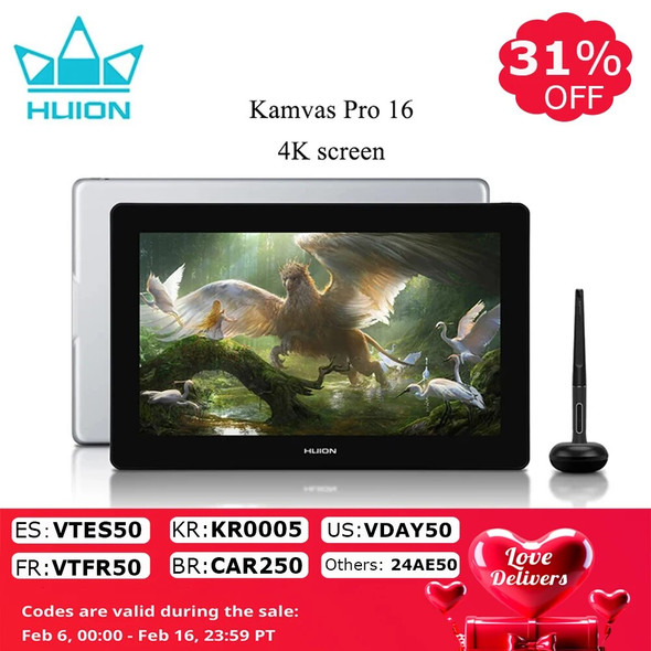 Kamvas Pro 16 4K Huion Graphics Tablet Monitor 15.6 Inch Screen Anti-glare Glass Digital Drawing Tablet 120% sRGB Pen Display