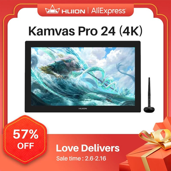 HUION Kamvas Pro 24 4K UHD Graphics Tablet Monitor 23.8 Inch 140% sRGB 8192 Level Batteryfree Display Drawing Monitor for Androi