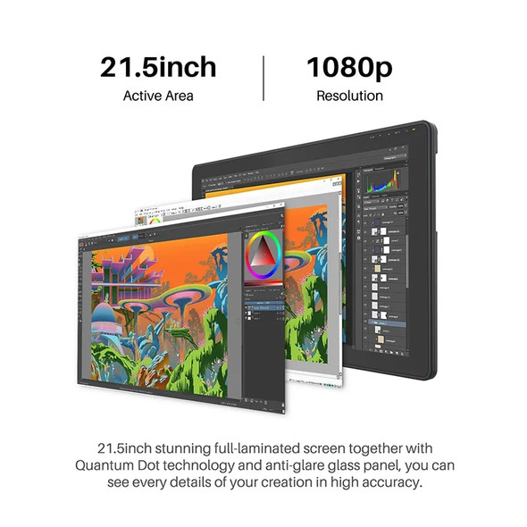 HUION Kamvas 22 Plus Graphic Pen Display Digital Art Painting Tablet Monitor 21.5 inch with Anti-glare Etched Glass 140%sRGB