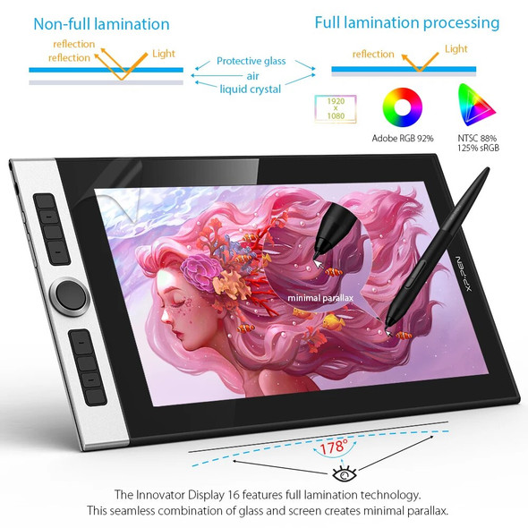 XPPen Innovator 16 Graphics Tablet 15.6 inch Pen Display Drawing Board Monitor 88% NTSC With Battery-free Stylus Tilt Supported