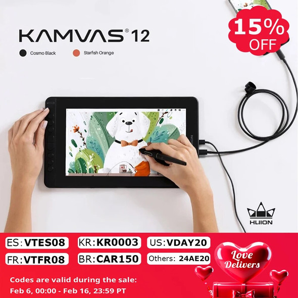 HUION Kamvas 12 Graphics Tablet Monitor Full-Laminated Screen 120% sRGB Digital Drawing Display, Android Phone Linux Conpatible