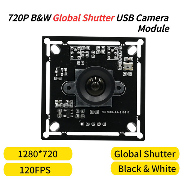 120FPS Global Shutter Camera Module 720P, OV9281,Monochrome,1280x720,1MP USB Webcam,High Frame Rate Action Capture,Plug And Play