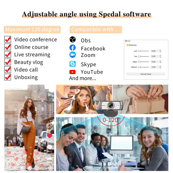 Spedal C920 Pro 120° Wide Angle Webcam Full HD 1080P with Tripod 【Official Software】 USB Web Camera Software Control For Mac PC