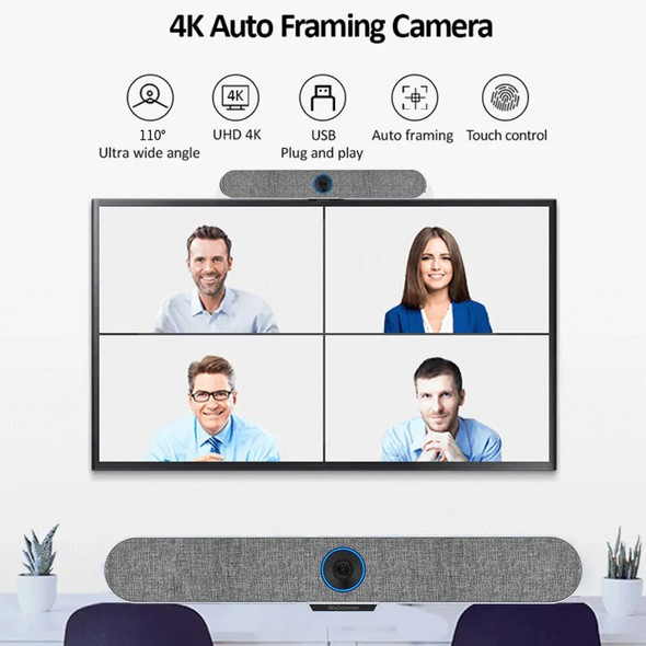 4K AI Face Track Webcam Plug And Play All in One Video Conference Webcam with Speaker Wireless Soundbar Microphone and Speakers