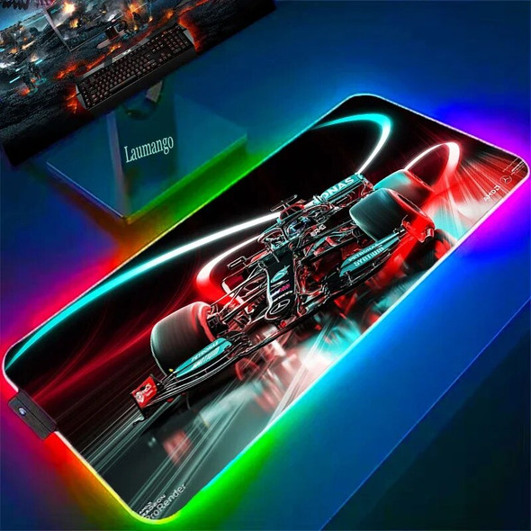 RGB Desk Mat F1 Racing LED Mousepad Pc Gamer Keyboard Gaming Accessories Cabinet Speed 50x100 Mouse Pad Large Computer Mice Mats