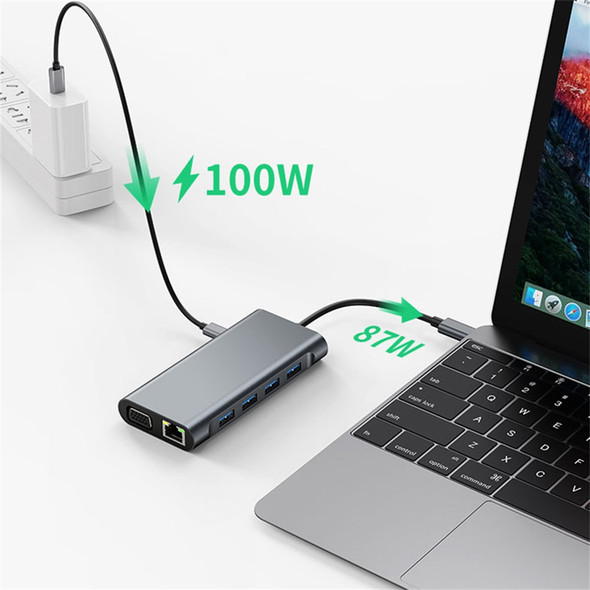 USB C Hub 11 in 1 Type C To 4K HDMI-compatible Adapter with RJ45 SD/TF Card Reader PD Fast Charge for Notebook Laptop Computer