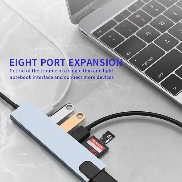 PjioAo USB C Hub 8 In 1 Type C 3.1 To 4K HDMI Adapter with RJ45 SD/TF Card Reader PD Fast Charge For Laptop Computer