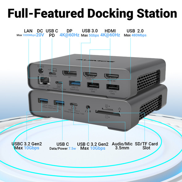 USB C Docking Station Triple Monitor 2xHDMI Displayport RJ45 SD TF Card Reader adapt for macbook Pro air thunderbolt 3/4 laptops