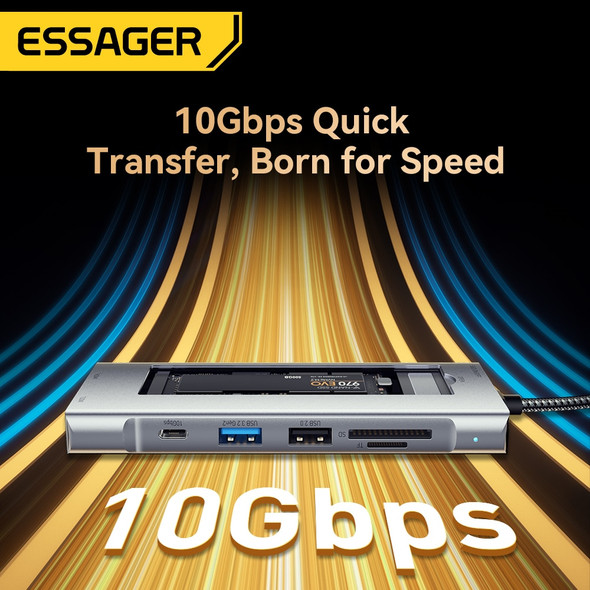 Essager 8 Ports USB C Hub With Disk Storage Function USB Type-c to HDMI-Compatible Laptop Dock Station For Macbook Pro Air M1 M2