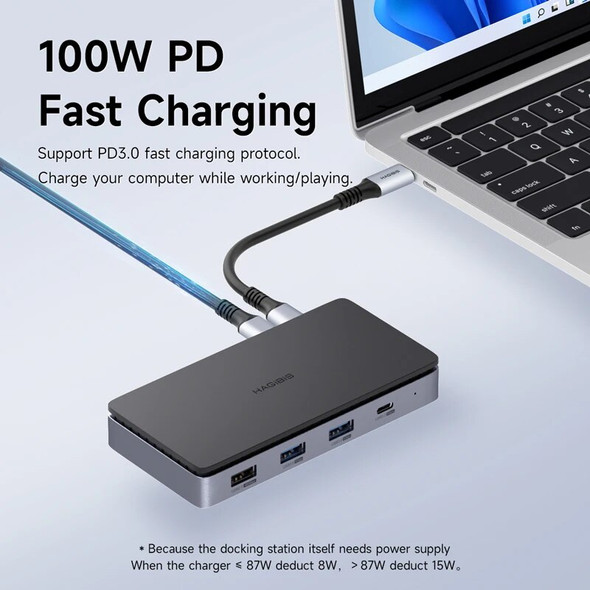 Hagibis USB C Docking Station Type C to Dual 4K HDMI-Compatible 100W PD USB 3.0 Hub RJ45 Triple Display for Macbook Laptop iPad