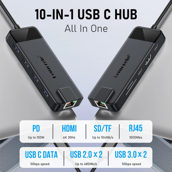 Lemorele 10/9in-1 USB C Hub Type C Docking Station RJ45 PD 100W Adapter USB 3.0 Hub Laptop Tablet Accessories For Macbook Laptop Lemorele 10/9in-1 USB C Hub Type C Docking Station RJ45 PD 100W Adapter USB 3.0 Hub Laptop Tablet Accessories For Macbook Laptop