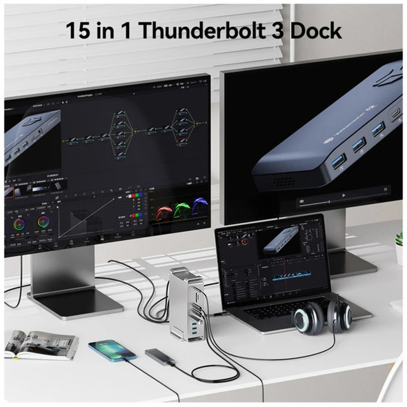 Yottamaster Thunderbolt 3 Hub USB C Dock Station PD 60W Charging 8K 4K Video Multi USB3 Port Docking for Surface Macbook Laptop