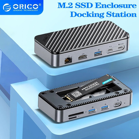 ORICO HUB Docking Station with M.2 SSD Enclosure USB C 10Gbps PD 100W RJ45 SD/TF 4K 10 in 1 Dock Station for Laptop Macbook Pro ORICO HUB Docking Station with M.2 SSD Enclosure USB C 10Gbps PD 100W RJ45 SD/TF 4K 10 in 1 Dock Station for Laptop Macbook Pro