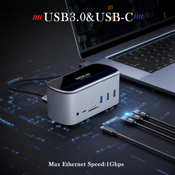 MOKiN 16 in 1/2 Docking Station for MacBook Air/Pro, iPad, Thunderbolt Laptop- USB3.0, HDMI 4K60Hz, PD 100W, SD, TF, RJ45 1Gbps