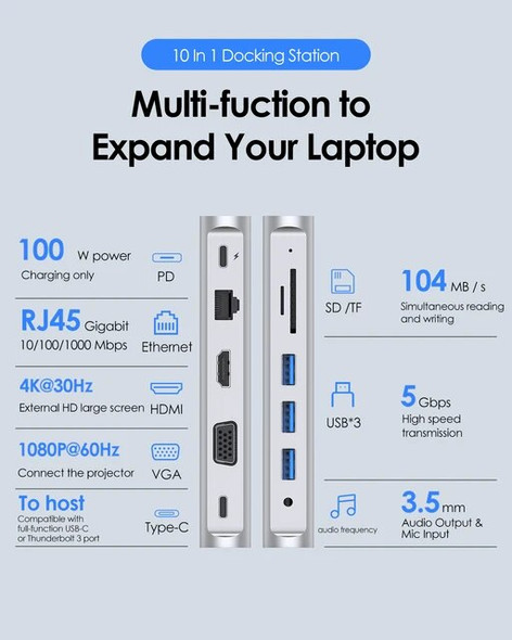 Lention USB C Docking Station Type C to HDMI 4K60Hz 104M/B SD&TF Reader 3.0 For Macbook Pro/Air iPad Peripherals RJ45 1000M Dock