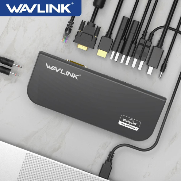 Wavlink Displaylink USB 3.0 Docking Station Dual 2K Video Display Monitor RJ45 Gigabit Ethernet 2048×1152 DVI/HDMI/VGA M1 M2