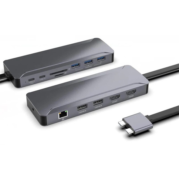 Wholesale Aluminum 15 in 1 Dual Type C Docking Station Rj45 100Mbps Lan Port 3.5mm Audio Jack USB C Hub