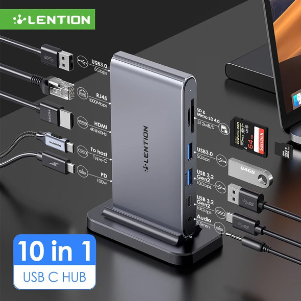 LENTION USB C Docking Station 4K@60Hz HDMI USBC3.2 Gen2 10Gbps Adapter for New MacBook Pro Air Laptop PD 100W AUX SD TF Card HUB
