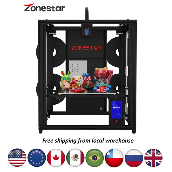 ZONESTAR New Arrival Multi Color 4 Extruders 4-IN-1-OUT Large Size Silent Auto Leveling Power Loss Recovery FDM 3D Printer Kit