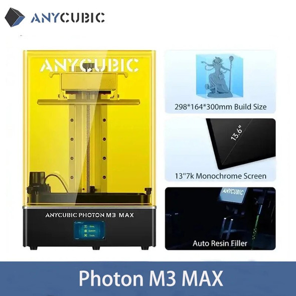 ANYCUBIC Photon M3 Max LCD 3D Printer 13" 7K Monochrome Screen High Resolution 3D Industrial Printer Size 13.0” x 11.7” x 6.5”