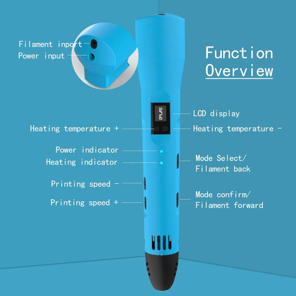 QCREATE 3D Pen Supports ABS PLA HIPS PVA 60-245 Degrees Celsius Range Temperature Adjustable LCD Display 8-Speed Regulation