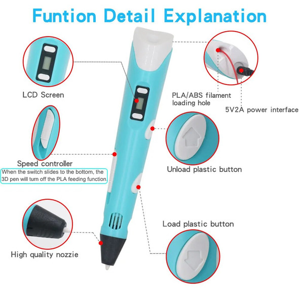 3D Pen For Children 3D Drawing Printing Pen with LCD Screen With PLA 1.75mm Filament Toys for Kids Christmas Birthday DIY Gift