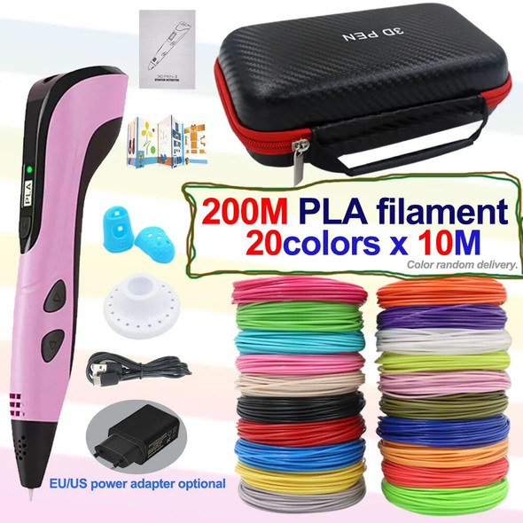 3D Pen for Children 3D Printing Pen with LED Screen 200M PLA and Power Adapter and Storage Box Christmas Birthday Gift for Kids