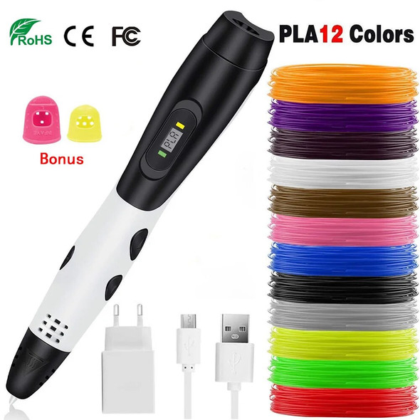 3D Pen With 12 Colors 36 Meter PLA Filament Printing Pen Support ABS and PLA Kids Child Diy Drawing Pencil With LCD Display