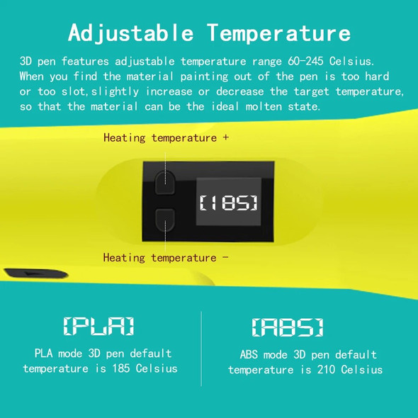 QCREATE 3D Pen 60-245 Celsius Adjustable Heating Temperature 8 Gears Speed LCD Display Support ABS PLA HIPS PVA Materials