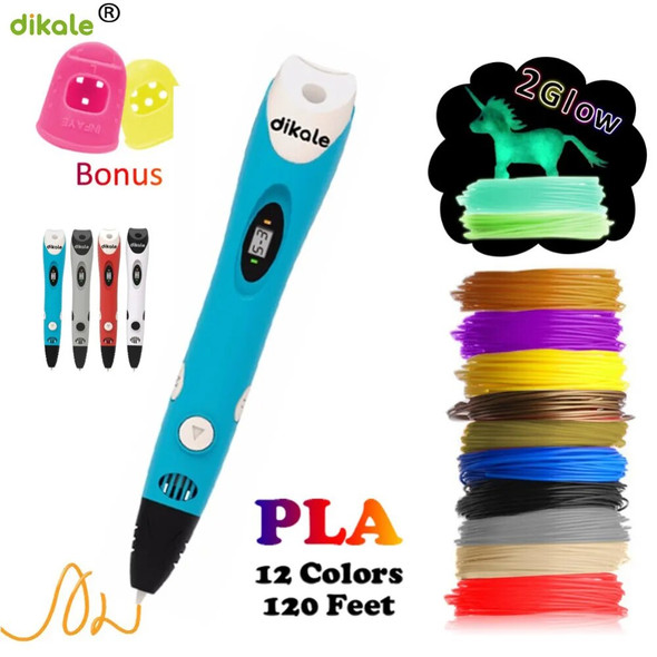 dikale Model 3D Pen 3D Printer Drawing Magic Printing Pens with 3M 12Color PLA Filament School Supplies for Kid Birthday Gift