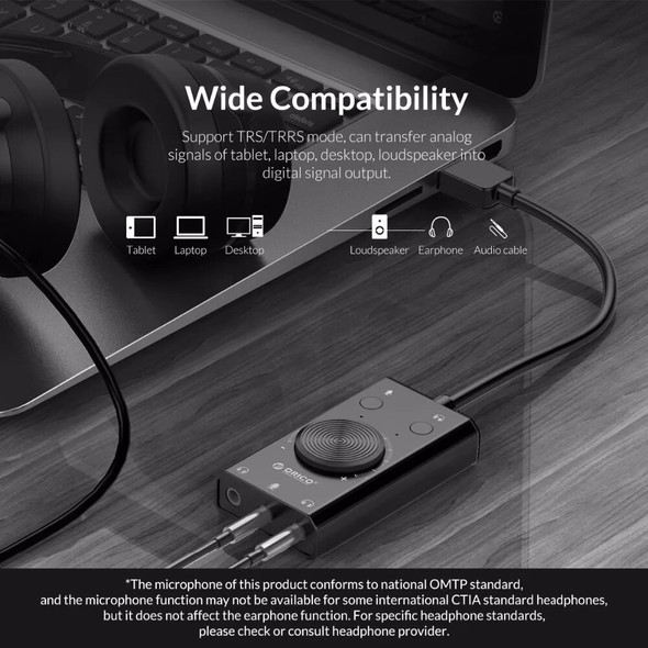ORICO Sound Card USB Adjustable 2 in 1 With 3 Port Mic Headphone Audio Adapter Volume External Portable For Windows Mac Linux