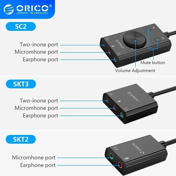 ORICO USB External Sound Card with Audio Interface+Microphone Port Jack 3.5mm Adapter Mute Volume Adjustment External Sound Card ORICO USB External Sound Card with Audio Interface+Microphone Port Jack 3.5mm Adapter Mute Volume Adjustment External Sound Card