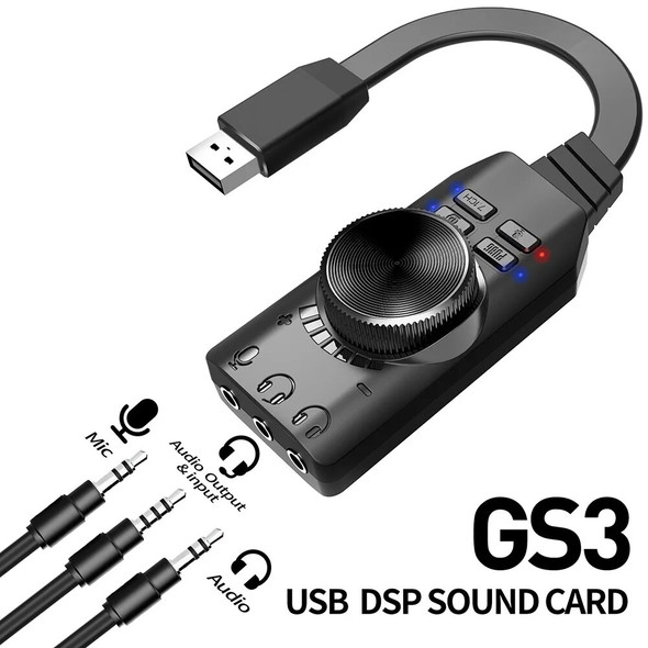 GS3 Virtual 7.1 Channel Sound Card Converter Adapter External USB Audio 3.5mm Headset Stereo Adapter for Computer Laptop PC