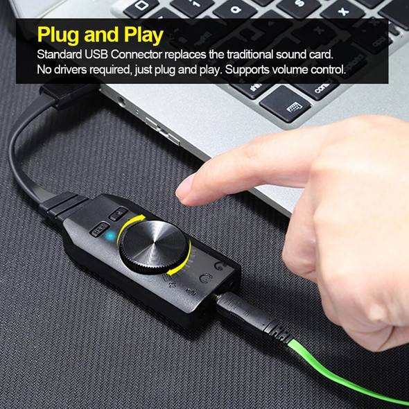 GS3 USB2.0 External Sound Card Virtual 7.1 Channel Sound Card Adapter Plug and Play w/ Headphone Microphone Jacks Volume Control